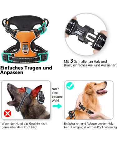 Heele Adjustable No-Pull Dog Harness for Large Dogs | Reflective Breathable Padded Handle | XL University Orange (53-97cm) - Buy Online on GoSupps.com
