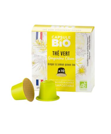 CAPSUL & BIO CAPSUL&BIO Green Tea Ginger Lemon Organic - Compatible with Nespresso Capsules - 10 Biodegradable Capsules - 100% Vegetable - Made in France