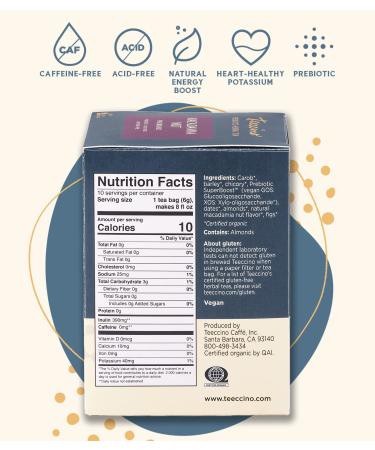 Teeccino Organic Macadamia Nut Herbal Tea - Caffeine Free Prebiotic, 10 Bags - Buy Online on GoSupps.com