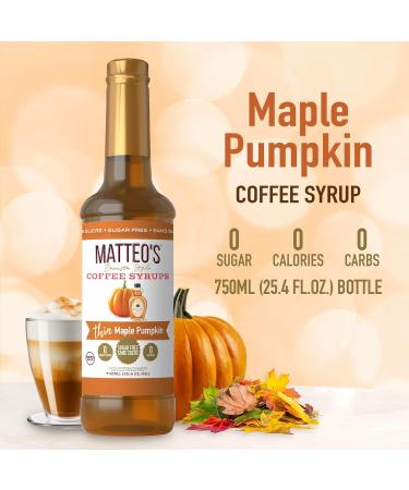 Matteo's Barista Style Sugar-Free Coffee Syrup Maple Pumpkin Flavor Zero Calories and Sugar Keto Friendly Ideal for Lattes Cappuccinos Espresso Americano Indulgent Taste 25.4 Oz 1-Pack 750 ml (Pack of 1) - Buy Online on GoSupps.com