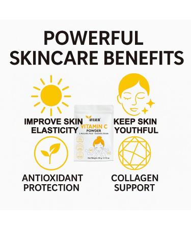 iFEiER Cosmetic Grade Vitamin C Powder for face | Nano Ultra Fine | Pure Vitamin C serum powder for Skin | 60g 2.12oz L-Ascorbic Acid VC for DIY Serum Creams | VC for face and skin - Buy Online on GoSupps.com