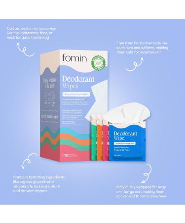 FOMIN Acidified Travel Deodorant Wipes For Women & Men - 15 Count - Variety Pack - pH Balanced Mini Deodorant Travel Size Wipes - Plastic-Free Individually Wrapped Underarm Body Wipes Variety Pack 15 Count (Pack of 1) - Buy Online on GoSupps.com