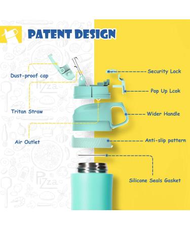 EIJIAN 14oz Kids Insulated Water Bottle with Straw Lid - Leak-Proof BPA-FREE Stainless Steel Cup for Toddlers - Double Wall Vacuum Flask for School, Outdoor, Travel - Green - Buy Online on GoSupps.com