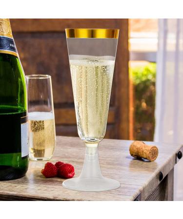 FVIEXE 100 Pack 5 Oz Disposable Plastic Champagne Flutes with Gold Rim - Ideal for Parties, Weddings & Events - Buy Online on GoSupps.com