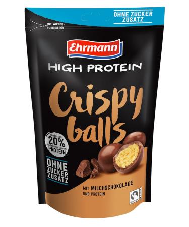 Ehrmann High Protein Crispy Balls - Sugar-Free Milk Chocolate & Fairtrade Cocoa | 12 x 55g Grain Snacks for Healthy Energy - Buy Online on GoSupps.com