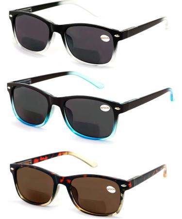 Buy V.W.E. Bifocal Reading Sunglasses - 3 Pairs Lightweight Rectangular Outdoor Readers for Men & Women - Spring Hinge Available in Clear Blue Brown (1.25x - Buy Online on GoSupps.com