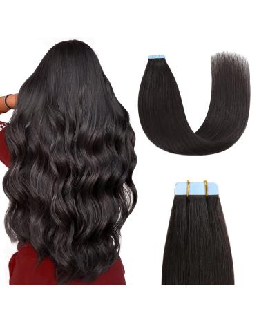 Sunya Tape in Hair Extensions Human Hair Black 24 inches Straight Tape in Real Human Hair Seamless Skin Weft Tape in Hair Extensions #1B Natural Black 50 Gram 20Pcs/Pack 24 Inch #1B Natural Black