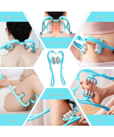 Manual Neck Massage Roller - 6 Balls Dual Pressure Point Shiatsu Massager for Deep Pain Relief - Light Blue - Buy Online on GoSupps.com