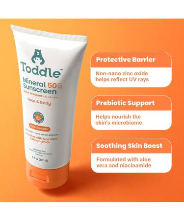 Toddle Probiotic Moisturizing Lotion for Face and Body and Prebiotic Mineral Sunscreen for Kids SPF 50 - Travel Size Bundle 1.7oz Each - Buy Online on GoSupps.com