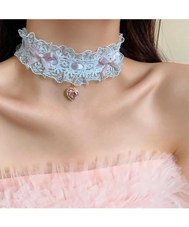 OralGos Black Lace Bowknot Neck Chain Charm Necklace - Sparkling Heart Pendant with Diamonds for Fashion Lovers - Buy Online on GoSupps.com