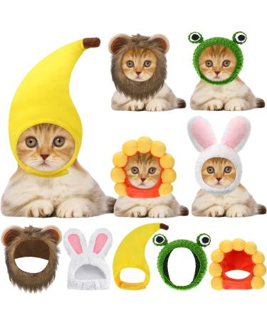 5 Pcs Cat Hat Adorable Costume Bunny Hat with Ears Funny Mane Cat Hat for Cats and Small Dogs Kitten Puppy Party Costume Accessory Headwear (Lion, Frog, Rabbit, Sunflower, Banana) - Buy Online on GoSupps.com