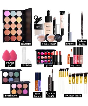 All-In-One Makeup Kit 35 Pcs Complete Makeup Gift Set Full Kit Combination with Eyeshadow Blush Lipstick Concealer etc Essential Starter Bundle for Women Pro Multi-purpose Beauty Cosmetic Set#4 35PCS - Buy Online on GoSupps.com