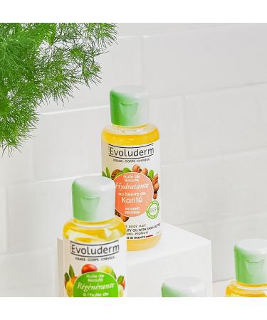 EVOLUDERM - Shea Butter Beauty Oil - Vegetable Oil - Face Body Hair - 100 ml - 99.8% Natural Origin - Vegan - Made in France - Pack of 3 x 100 ml - Buy Online on GoSupps.com