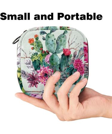 Womens Binding-Up Bags | Watercolor Cactus Flowers | Multi-functional Tampon Storage with Zip Pockets - Buy Online on GoSupps.com