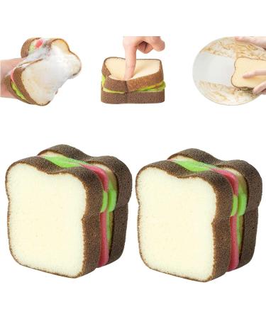 Sandwich Sponge Fun Toast Shape Dish-Washing Sponges Cute Deep Cleaning Thickened Scrub Kitchen Sponges (Sandwich 2) (2 Sandwich) 2 Sandwich