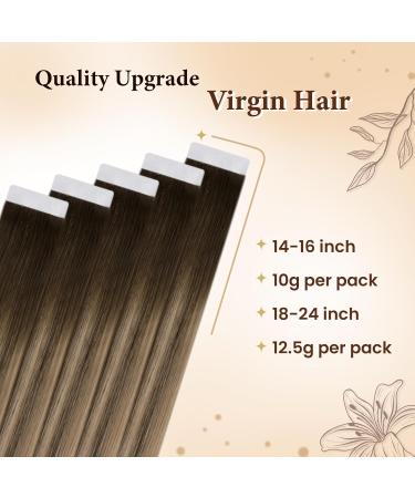 Hetto Real Hair Tape-In Extensions - Ombre Chocolate Brown to Caramel Blonde (#4/27/4) - 18 Inch 5pcs 45cm Remy Hair for Seamless Style - Buy Online on GoSupps.com