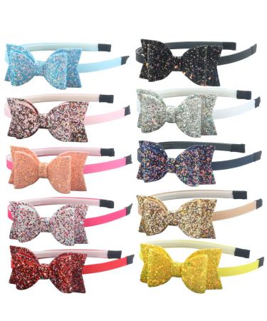 XIMA 10pcs Glitter Sequin Bow Hairbands for Kids - Shiny Bow Knot Plastic Headbands - Mixcolors - Buy Online on GoSupps.com