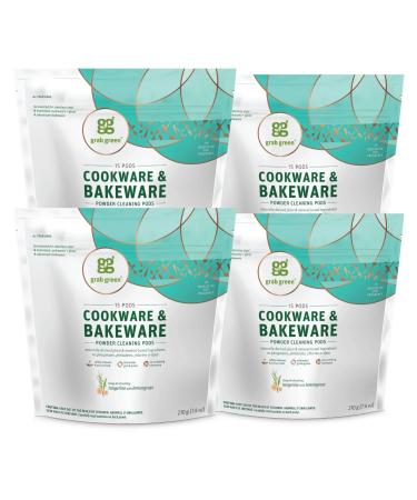 Grab Green Cookware and Bakeware Cleaner Pods 4 Bags of 15 Pods Tangerine Lemongrass Scent Plant and Mineral Based Removes Burnt-On Food Eliminat