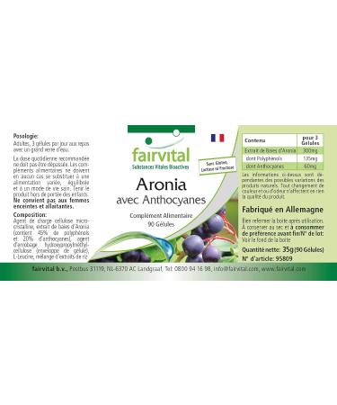 Fairvital | Aronia berries with anthocyanins - Highly dosed - 90 capsules - 20% anthocyanins and polyphenols 45% - Buy Online on GoSupps.com