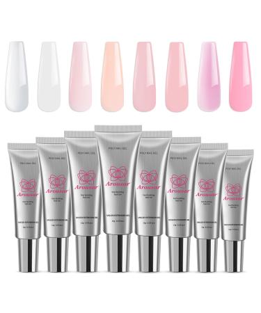Poly Nail Gel Set 8 Fall Colors White Pink Nail Extension Gel for Beginners Professional Builder Nail Gel Thanksgiving Day & Halloween DIY Design Nail Art Salon at Home Set 09