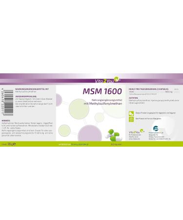  Vita2You Vita2You MSM 1600-365 Capsules - (Methylsulfonylmethane) - 800 mg per capsule - Mesh factor 40-60 - High dosed - Premium Quality - Buy Online on GoSupps.com