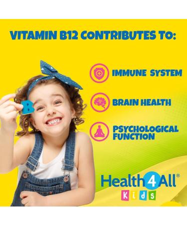 Health4All Kids Vitamin B12 2.5mcg Sublingual Chewable Tablets - Vegan Methylcobalamin, Orange Flavoured, Made in UK - 90 Count - Buy Online on GoSupps.com