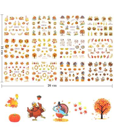 Fall Nail Stickers - Halloween & Thanksgiving Nail Art Decals | 12 Sheets Maple Leaf Pumpkin Turkey Water Transfer Stickers for DIY Thanksgiving Day Decor - Women, Girls, Kids - Buy Online on GoSupps.com