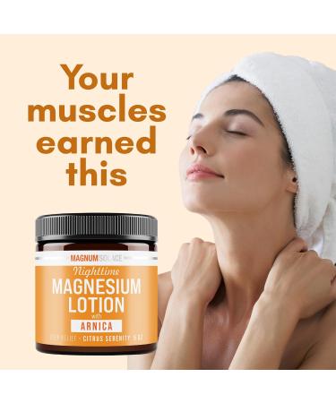 Magnum Solace Nighttime Magnesium Lotion with Arnica Soothing Relief & Relaxation Highly Concentrated Magnesium for Muscles & Joints Apply to Legs or Feet Before Bed Skin-Friendly - Buy Online on GoSupps.com