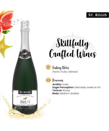 St. Regis Brut Sparkling 2 Pack (2 x 750ml per Bottle) Non Alcoholic Sparkling White Wine - Low Calorie and Low Sugar - Perfect Food Pairing - Ideal Gift or Gift Set - Enjoy Life and Flavouful Wine - Buy Online on GoSupps.com