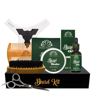 Beard Kit & Conditioner Products For Men Care Beard Brush - Mustache Comb - Balm - Oil - Stainless Steel Trimming Scissor & Shaping Tool by White Naturals