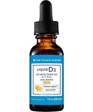 Vitamin Shoppe Liquid D3 5000IU Citrus Flavor 1 Fl Oz - Bone & Immune Health Support - Buy Online on GoSupps.com