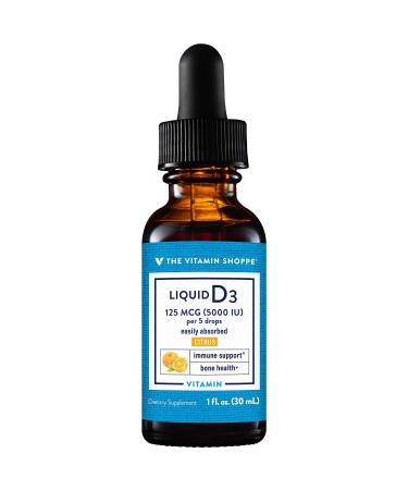 The Vitamin Shoppe Vitamin Liquid D3 5000IU Supports Bone & Immune Health Aids in Healthy Cell Growth & Calcium Absorption Citrus Flavor 1 Fluid Ounce Citrus 1 Fl Oz (Pack of 1)