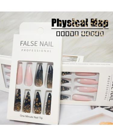 Punk Style Long Stiletto Press on Nails | Glossy Gold Glitter & Rhinestone Design | Luxury Acrylic Fake Nails for Women & Girls - Y2K Punk Manicure - Buy Online on GoSupps.com