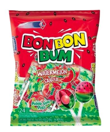 Colombina COLOMBINA Bon Bon Bum Pacifier Watermelon - Watermelon Flavored Lollipops Filled with Bubble Gum 408 g