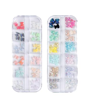 3D butterfly Nagel Charms Bear Nail trailer 3D heart nail art charms 3D nail charms for DIY manicure design women girls nail decorations for nail art (butterfly + bear)