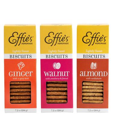 Effie's Homemade All-Natural Lightly Sweetened Gourmet Biscuits Variety Pack: Almond Biscuit, Ginger Biscuit and Walnut & Cranberry Biscuit, For Real Food Lovers Craving Homemade Taste