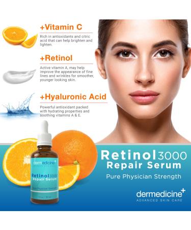 Retinol 3000 Repair Serum for Face | Professional Formula with Vitamin C & Hyaluronic Acid | Smooth Wrinkles & Brighten Skin | 1 fl oz (30 ml - Buy Online on GoSupps.com