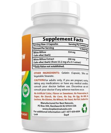 Best Naturals White Willow Bark 400mg - 180 Capsules - Buy Online on GoSupps.com