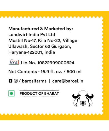 Barosi A2 Cow Ghee 17oz - Grass Fed Clarified Butter - Handcrafted & Pure - Sustainable Glass Packaging - Buy Online on GoSupps.com