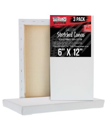 U.S. Art Supply 6 x 12 Gallery Depth 1-1/2 Profile Stretched Canvas 3-Pack - Acrylic Gesso Triple Primed 12-Ounce 100% Cotton Acid-Free Back Stapled Pouring Art