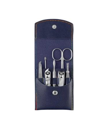 Beauty and Enhancement Tool Set 7 Piece Folding Bag Nail Clippers Portable Household Diagonal Ear Spoon (Color : Blue)
