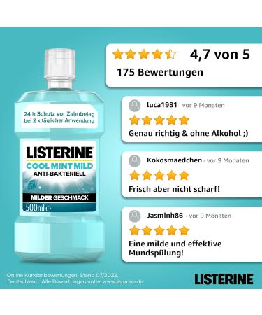 Buy Listerine Cool Mint Mild Antibacterial Mouthwash (6 x 500 ml) - Alcohol-Free Essential Oils for Daily Dental Care - Buy Online on GoSupps.com