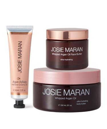 Josie Maran Whipped N' Ready to Glow Body Care Set - Includes Argan Intensive Creamy Oil, Face Cream & Body Butter - Nourishes, Hydrates & Firms Skin - Radiance-Boosting Gift Set (3 Count)