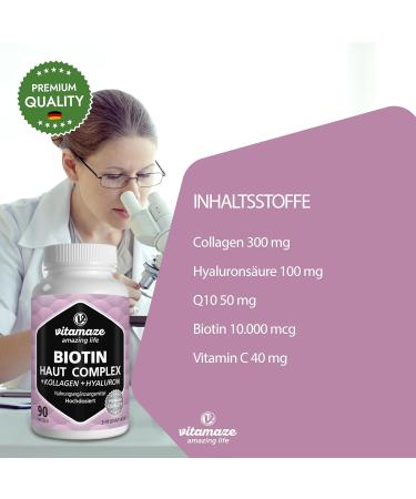 Skin Complex with Biotin Collagen & Hyaluron - 90 Capsules | Dietary Supplement for Skin Hair & Bones | Made in Germany - Buy Online on GoSupps.com