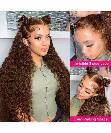 Chocolate Brown Deep Wave Lace Front Wig - Brazilian Human Hair, 20 Inch, Pre Plucked with Baby Hair, 150% Density - Buy Online on GoSupps.com