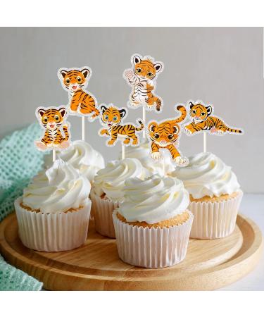 Tiger Cupcake Topper Wild Tiger Animal Dessert Cake Topper - Wildlife Zoo Theme Party Decorations - 18PCS - Buy Online on GoSupps.com