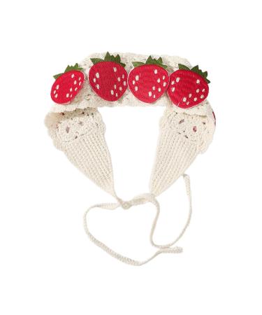 amangul Eye Catching Crochet Strawberry Hairband for Women Camping Travel Headband for Subculture Look Handmade Hair Scarf(Wide Brimmed Headban)