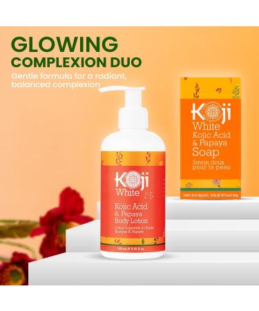 Koji White Kojic Acid & Papaya Body Lotion - Exfoliating Hydrating Moisturizing Skin Care for Sun-Damaged Skin Vegan Paraben-Free 8.45 Fl Oz (1 Bottle) - Buy Online on GoSupps.com