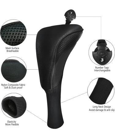 Golf Club Head Covers Set - Long Neck Mesh Sports Fan Design - 3 Pieces with Interchangeable No. Tags - Ideal Golf Accessories for Fairway Woods, Driver & Hybrids - Black - Men and Women - Buy Online on GoSupps.com
