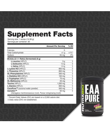 NutraBio EAA Pure - 9 Essential Amino Acids for Muscle Recovery & Repair | 30 Servings Cherry Limeade | Pre & Post Workout Supplement - Buy Online on GoSupps.com